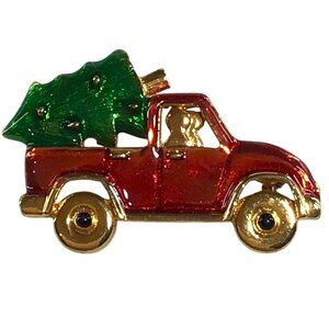 Vintage Gold Tone Christmas Tree Truck Brooch Pin